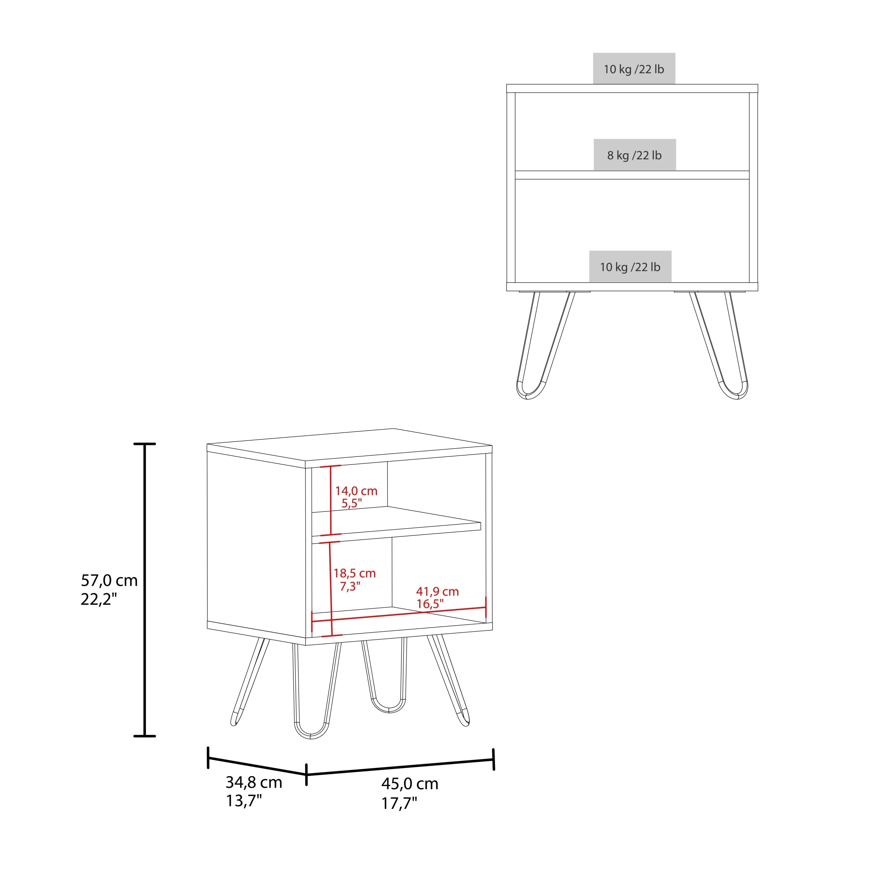 Set of 2 Modern Nightstands with Storage, Metal Legs, Light Oak