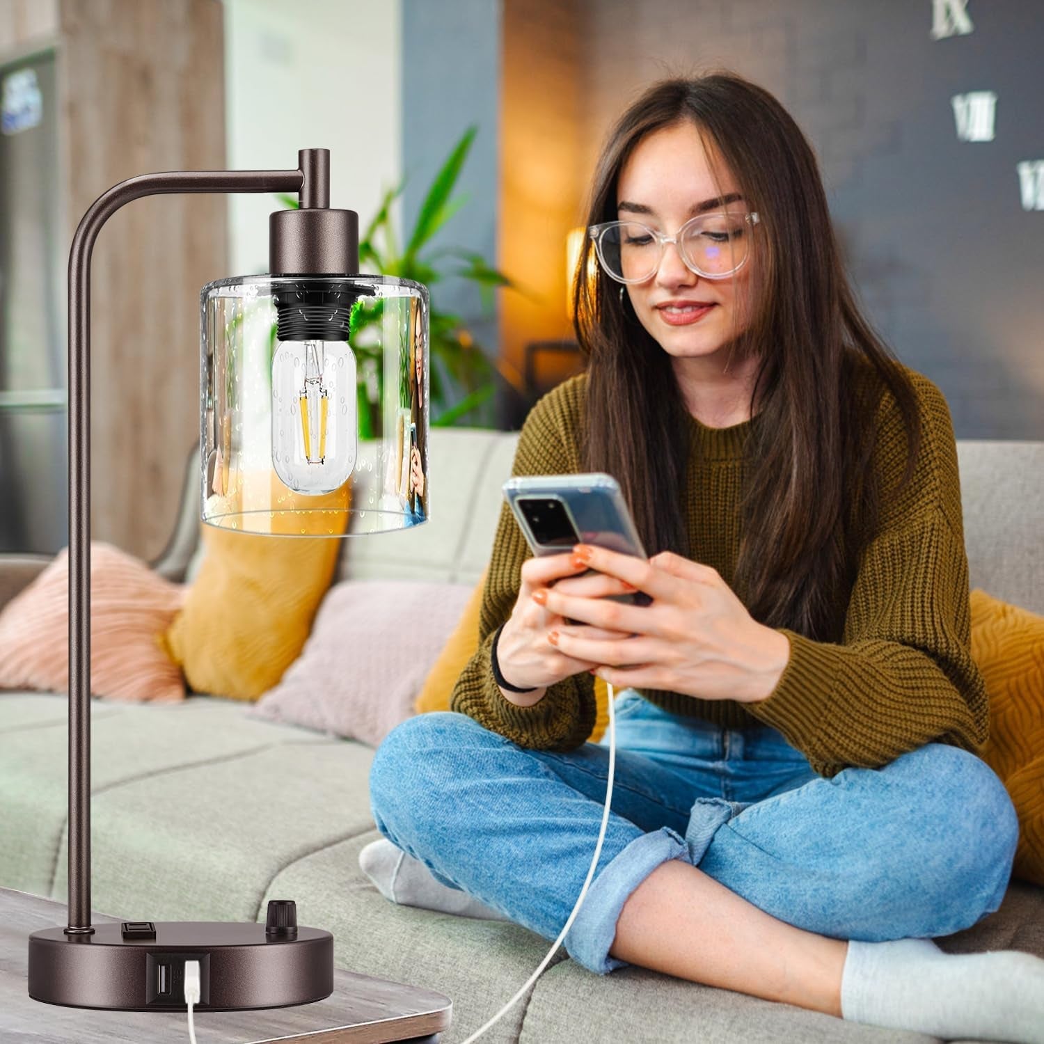 Oil Rubbed Bronze Table Lamps Set Of Two With USB Ports