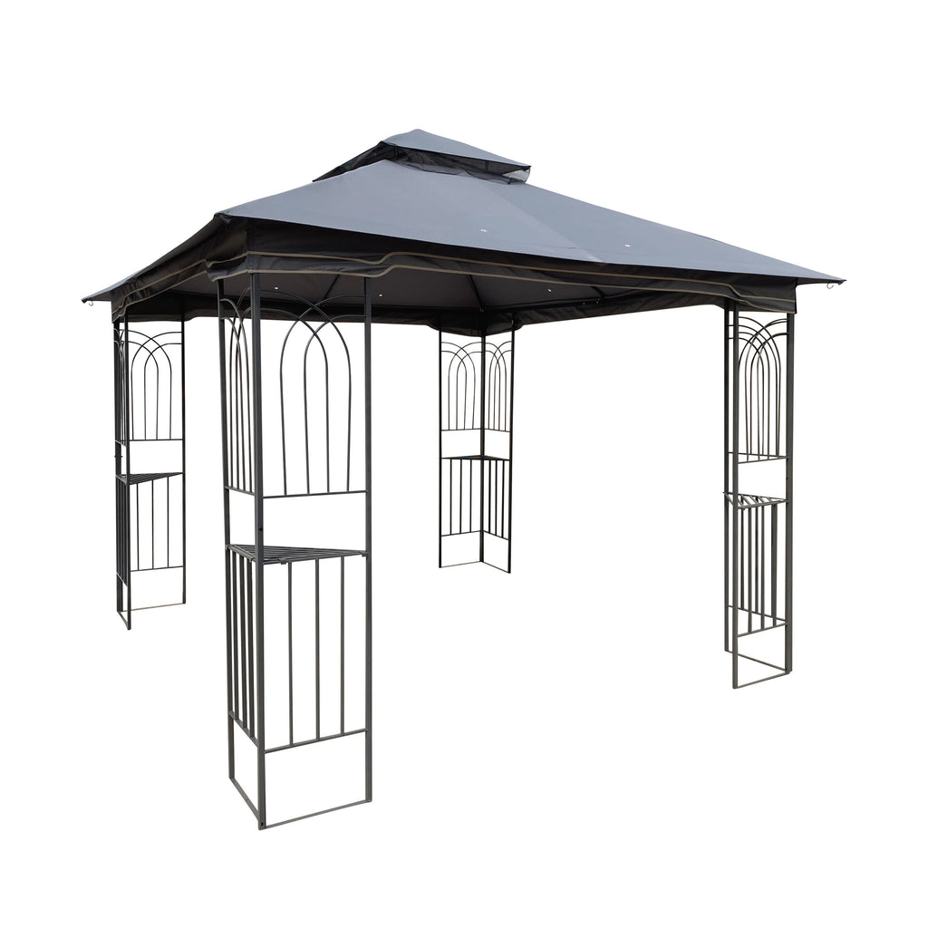 Gazebo Steel Gray 10x10 Ft Double Vented Roof Mesh Sidewalls UV-Resistant