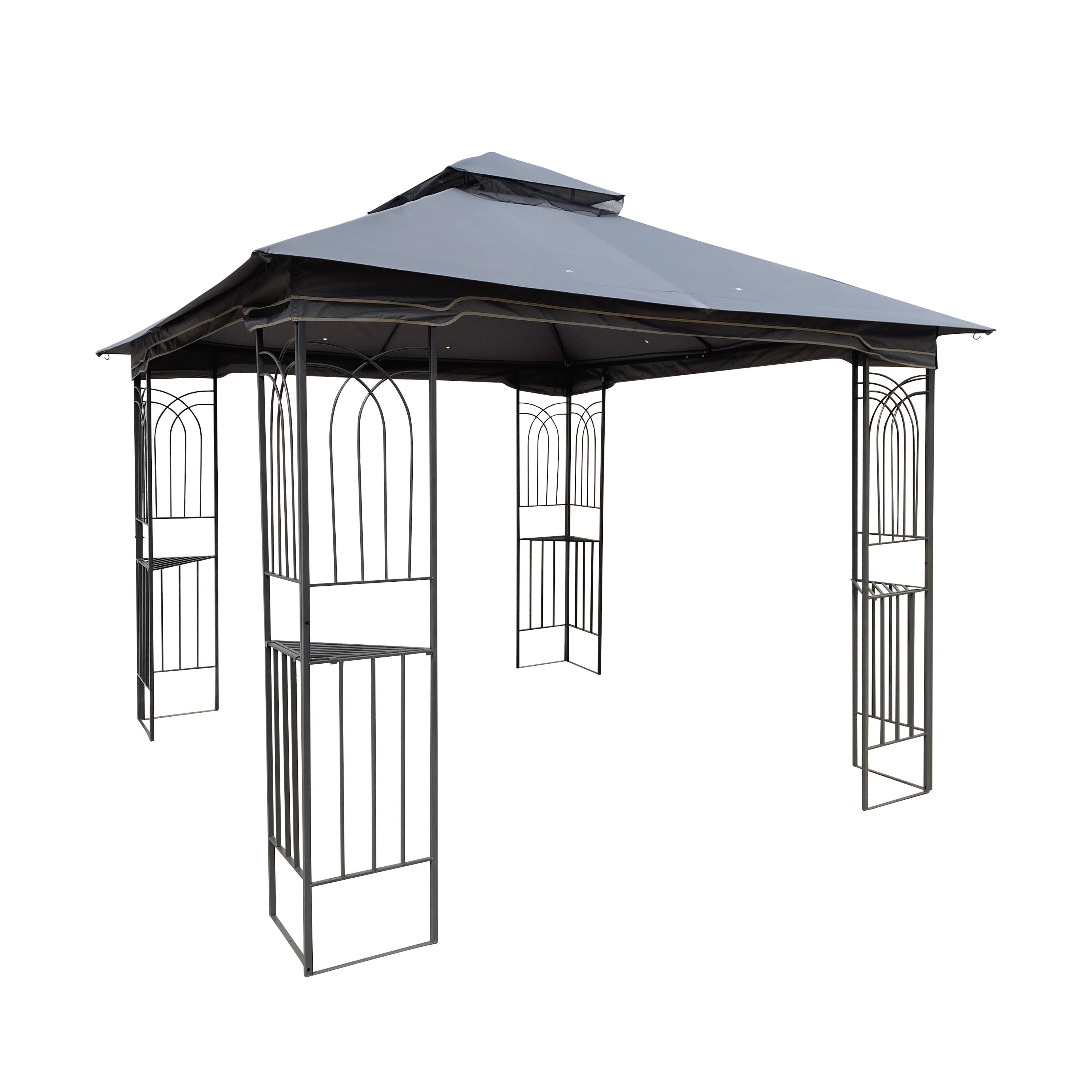 Gazebo Steel Gray 10x10 Ft Double Vented Roof Mesh Sidewalls UV-Resistant