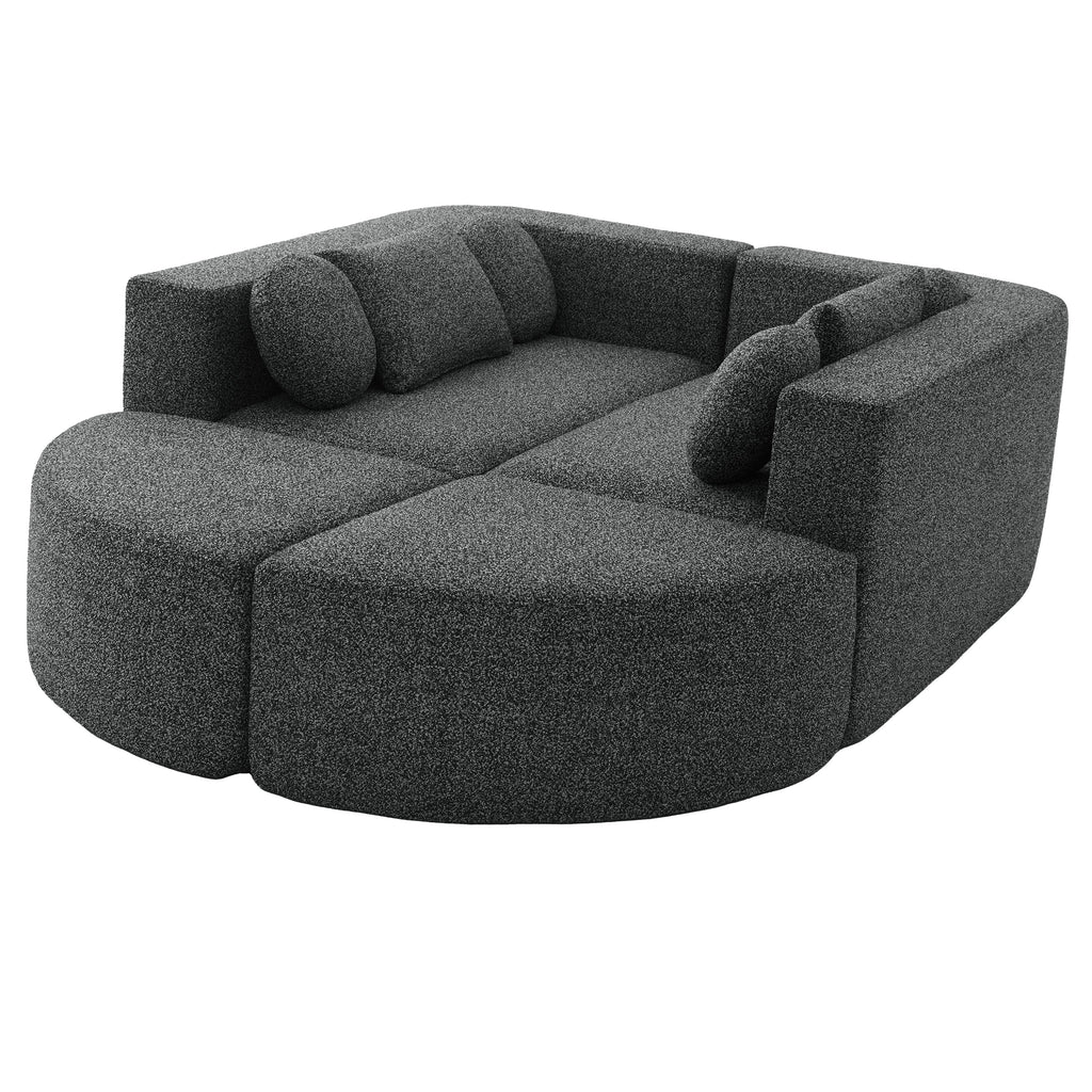 Sectional Sofa U-Shape Modular Boucle Black 6-Seat Deep Seating 114.9x64.5 In