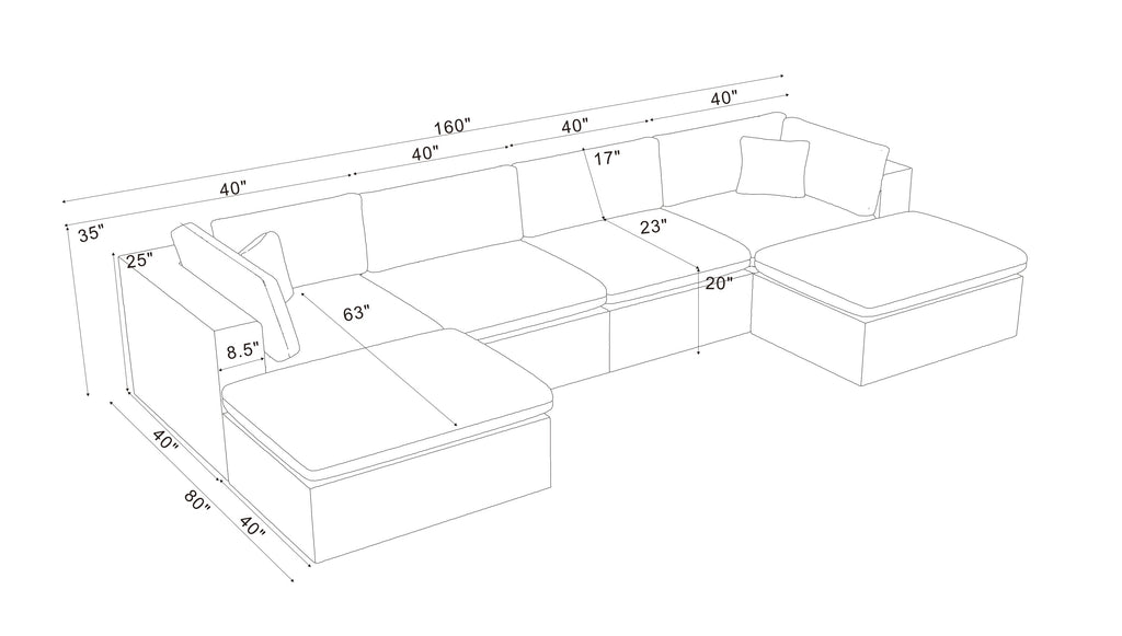 Sectional Sofa Modular Coffee Bean Upholstery with Toss Pillows