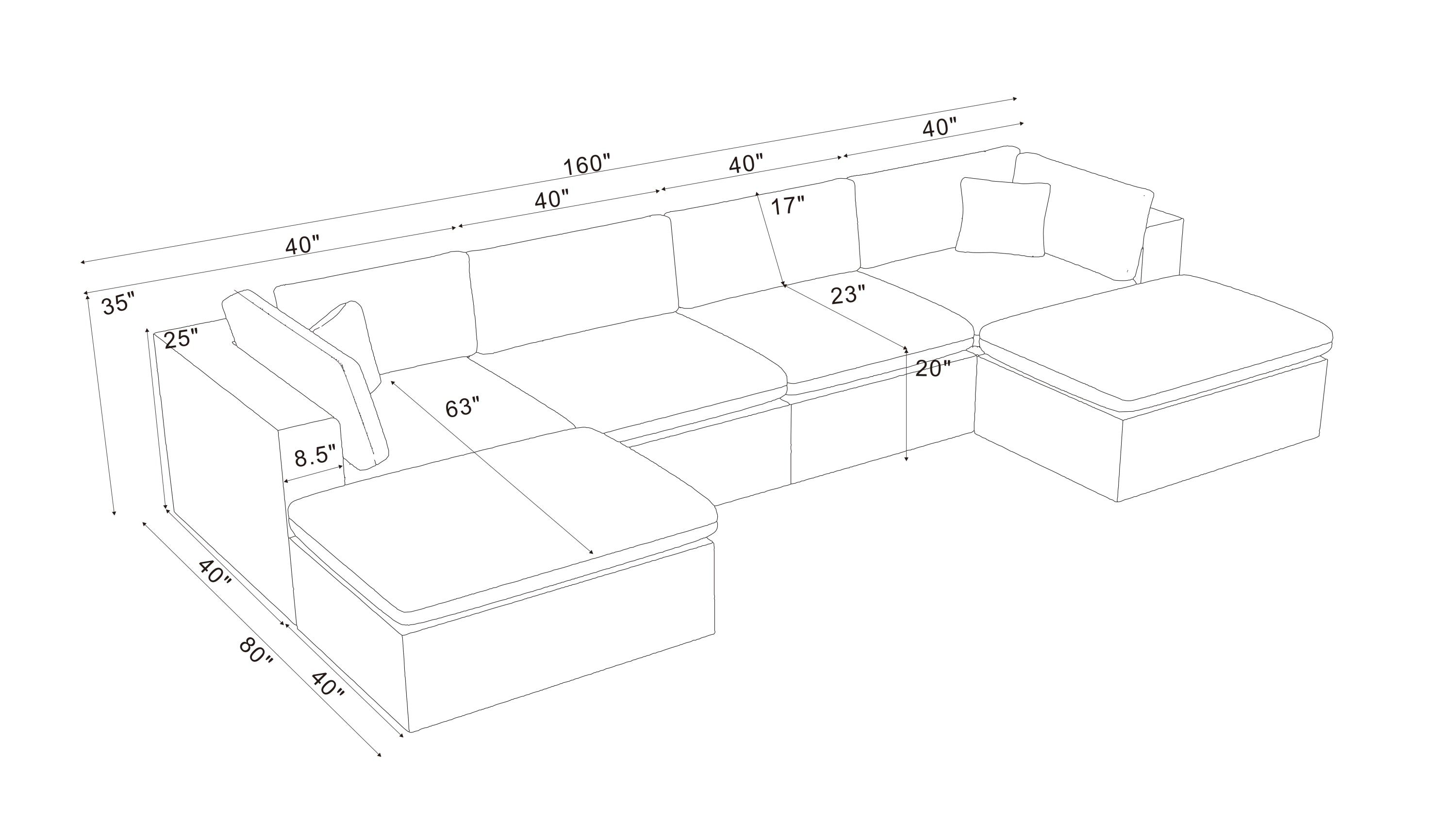 Sectional Sofa Modular Coffee Bean Upholstery with Toss Pillows
