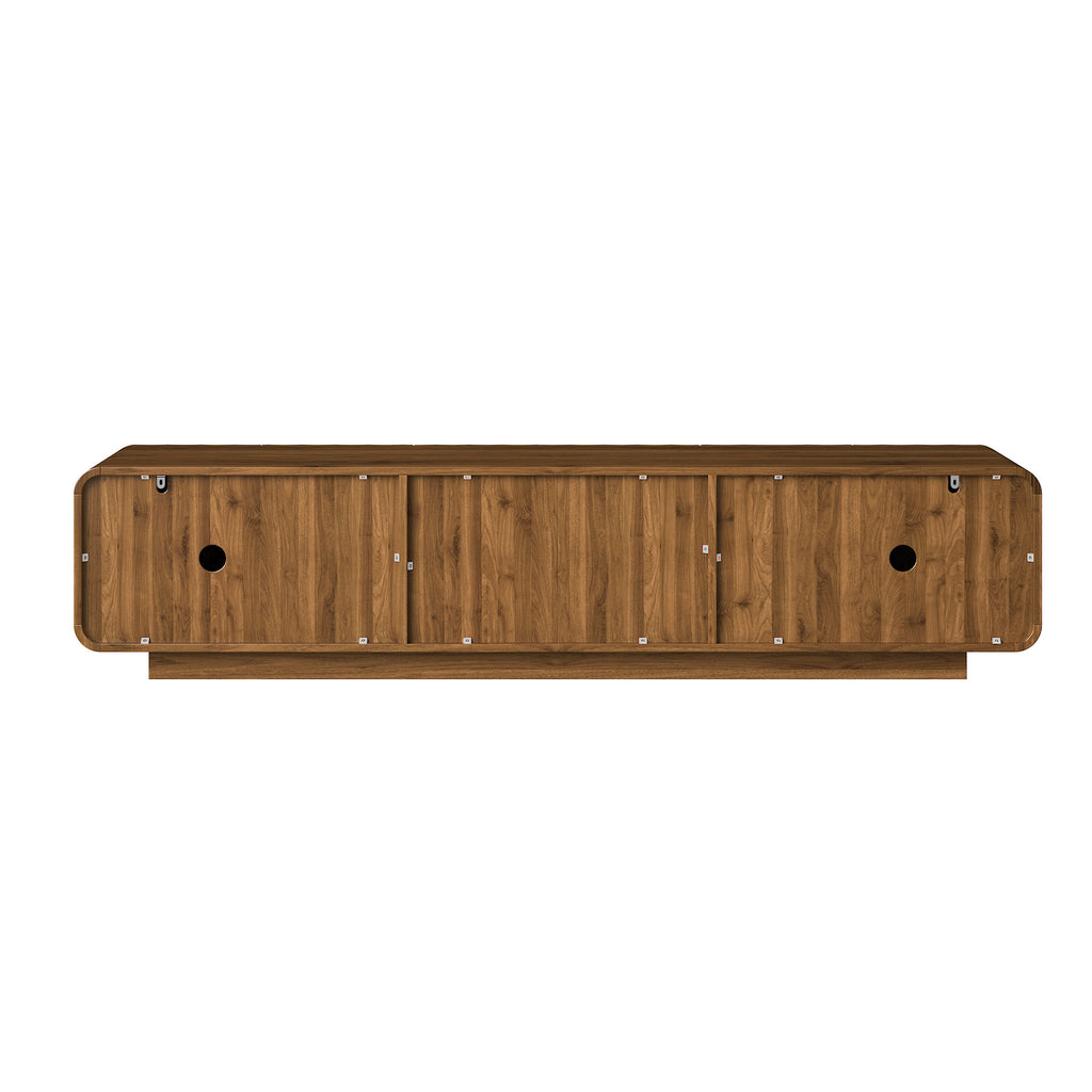 TV Stand Mid-Century Spiral Wave Walnut MDF Floating Base Fits 85 In TV