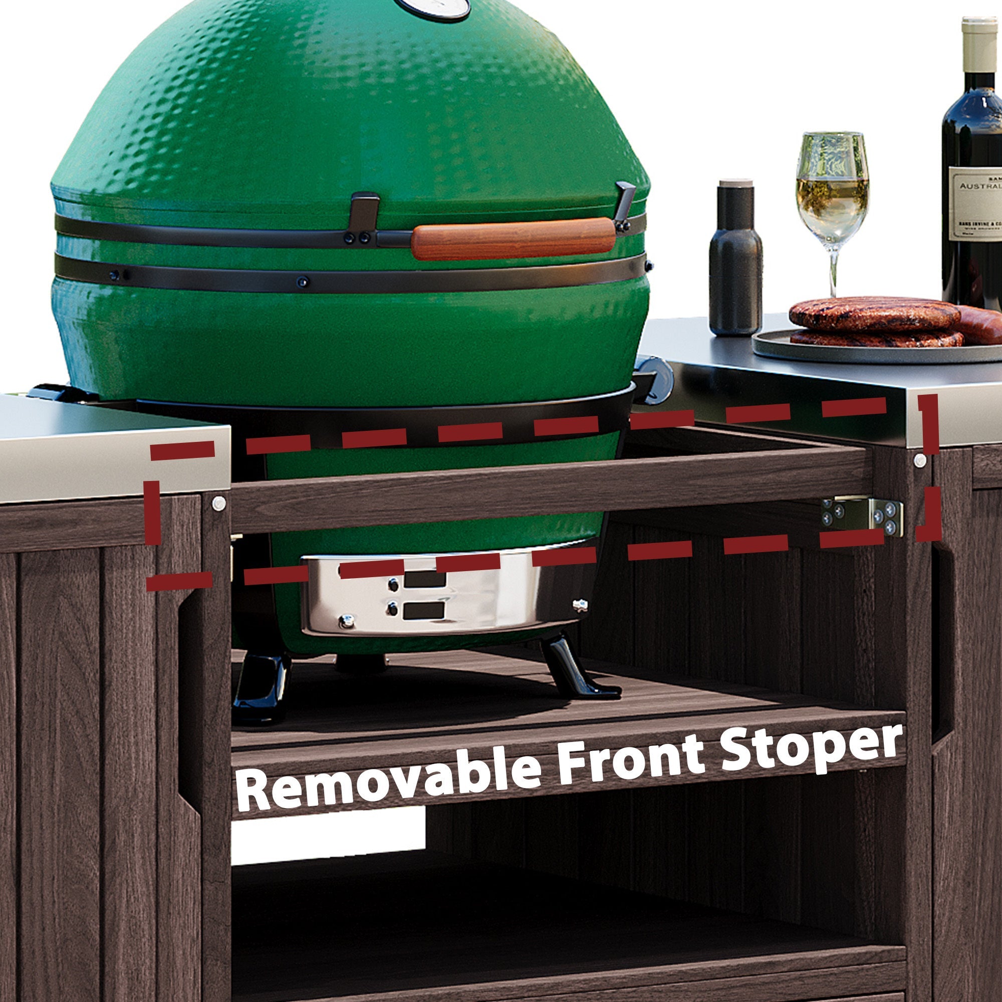 Outdoor Kitchen Island Grill Cart Fir Wood Stainless Steel Top 66.5x23x34 In