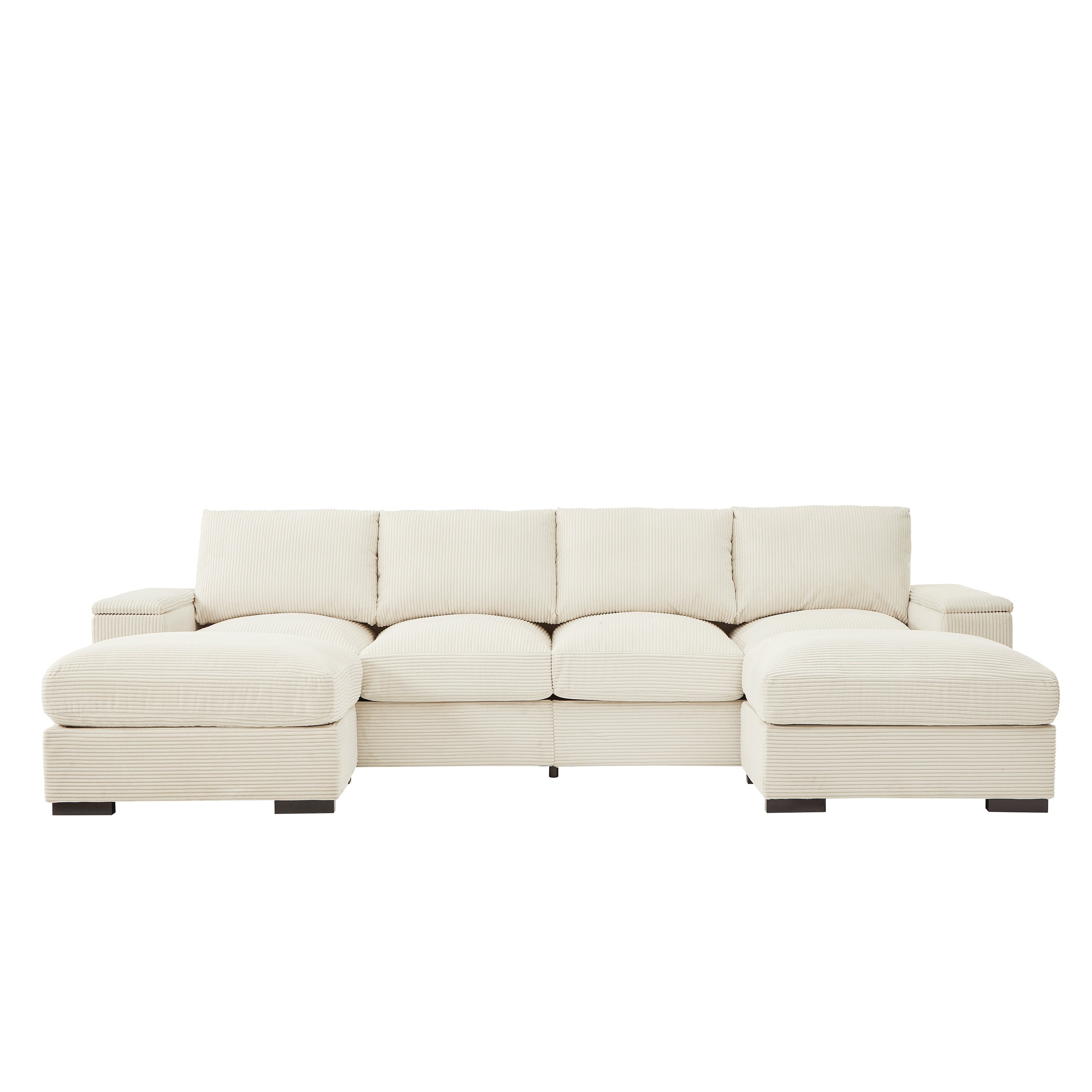 Sectional Sofa L-Shaped Modern Corduroy Beige 122-inch Sleeper with Ottomans