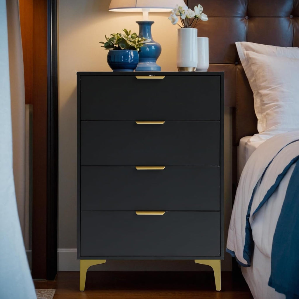 4 Drawer Black Wood Dresser For Bedroom Living Room