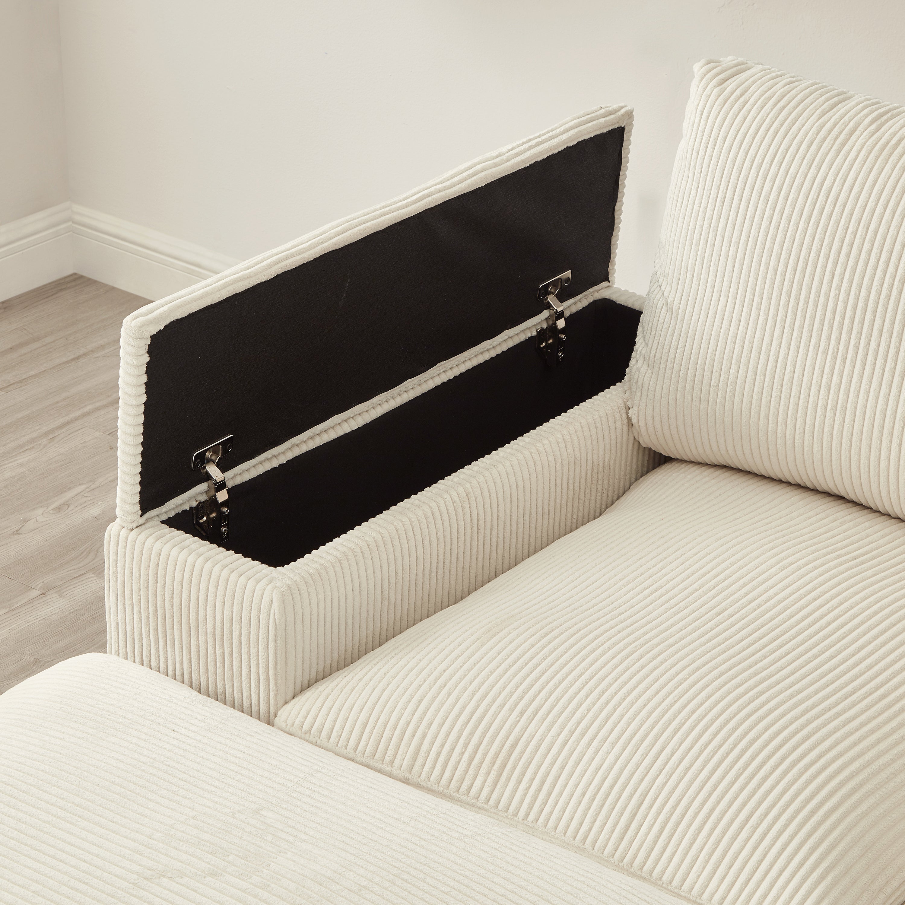 Sectional Sofa L-Shaped Modern Corduroy Beige 122-inch Sleeper with Ottomans