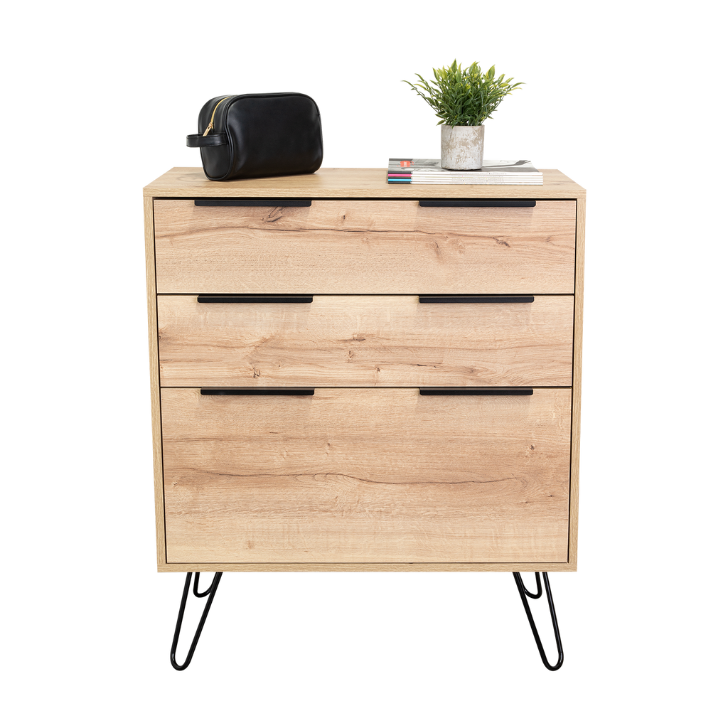 Dresser Modern Set of 2 3-Drawer Beige Particle Board Metal Legs 30.1x35.5 In