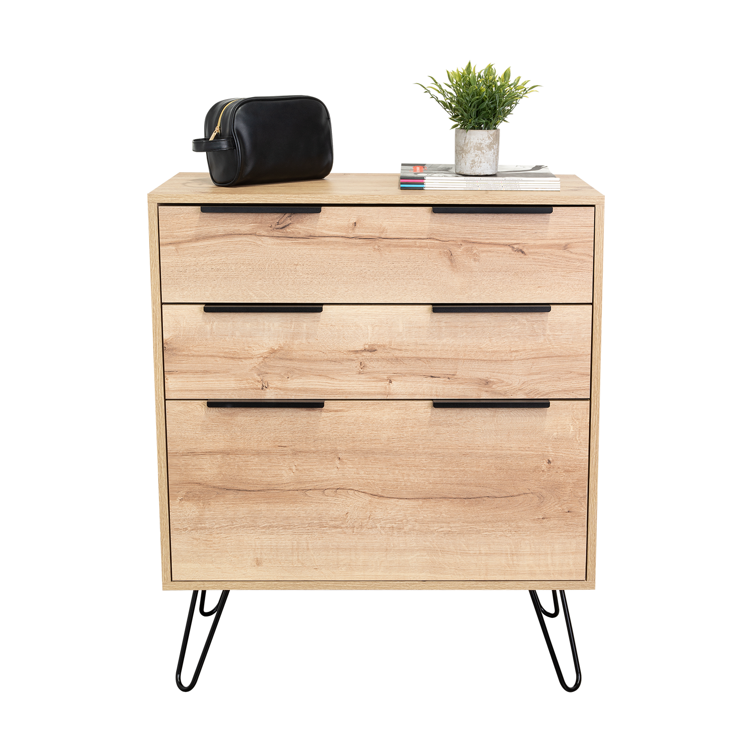 Dresser Modern Set of 2 3-Drawer Beige Particle Board Metal Legs 30.1x35.5 In