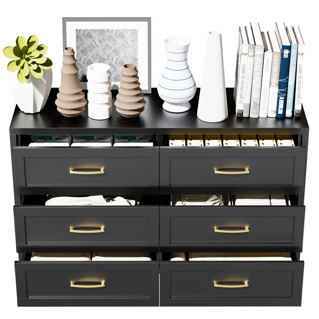 Dresser 6-Drawer Black Steel Smooth-Glide Powder Coat 47.3x15.8x30 In