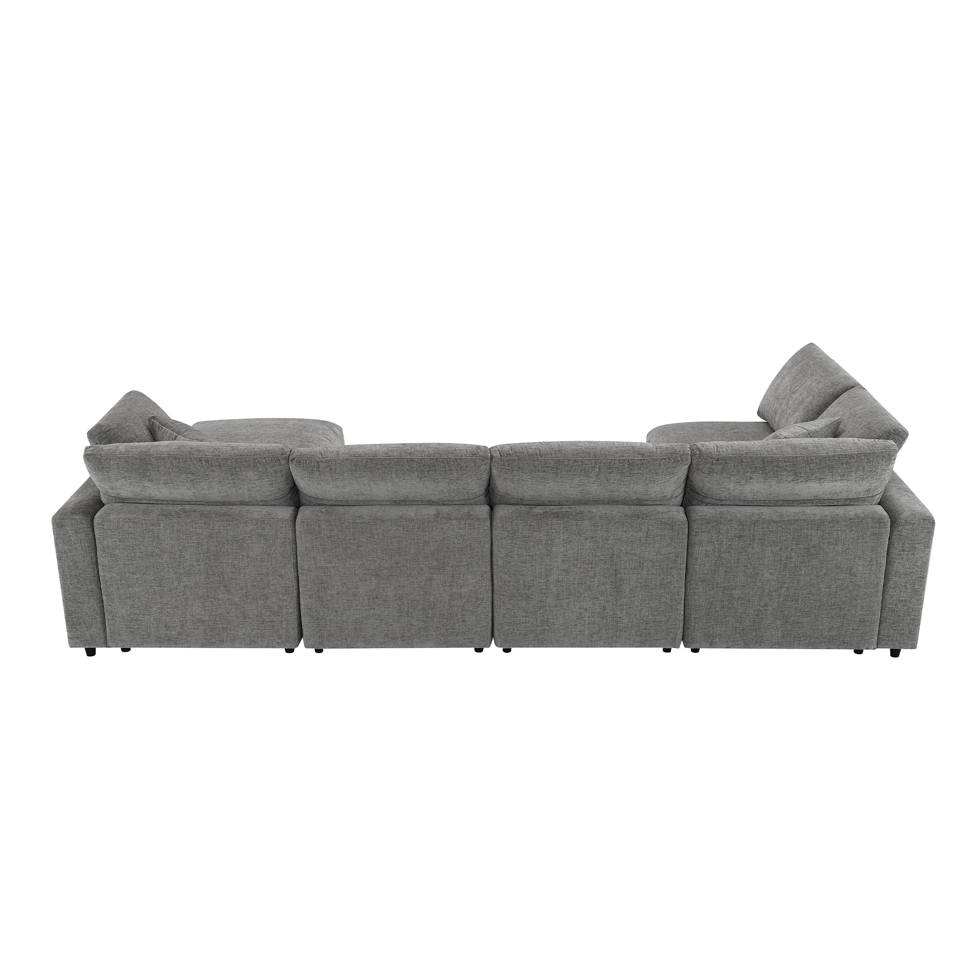 Sofa Modular U-Shape Chenille Gray 6 Seat Convertible Ottoman 130 In