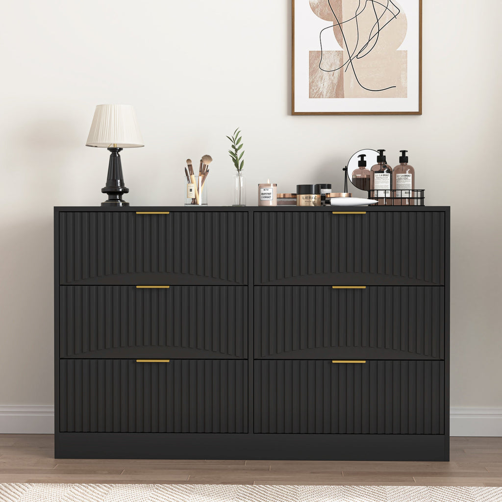Dresser Modern 6-Drawer Black Particle Board 47.2x15.74x30.3 In