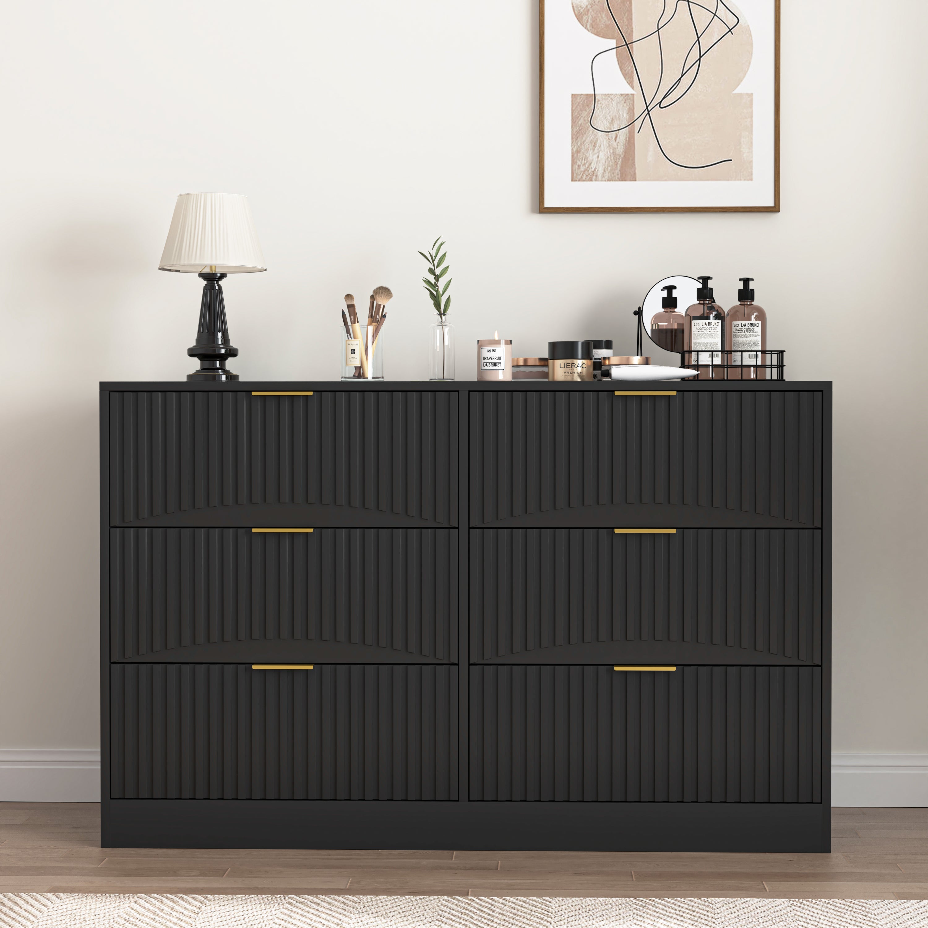 Dresser Modern 6-Drawer Black Particle Board 47.2x15.74x30.3 In
