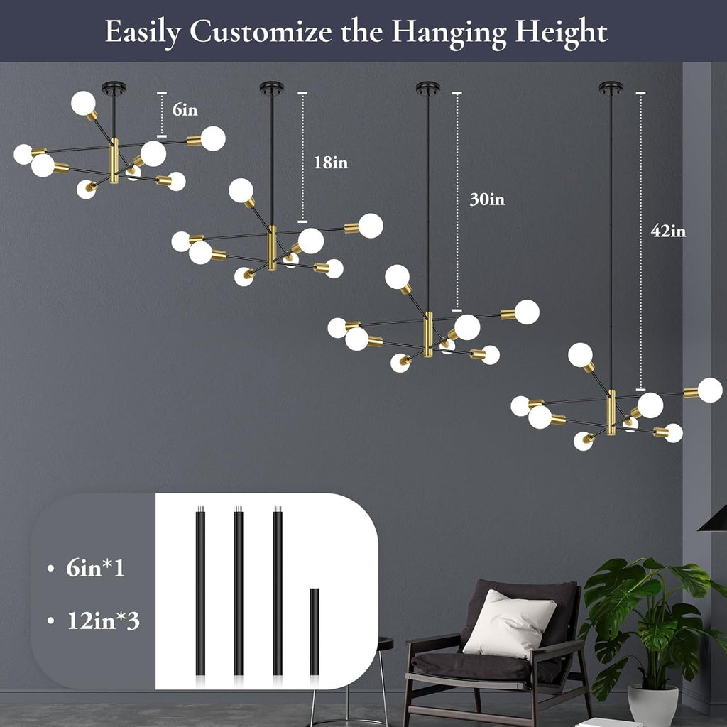 Eight Light Modern Sputnik Chandelier Black And Gold