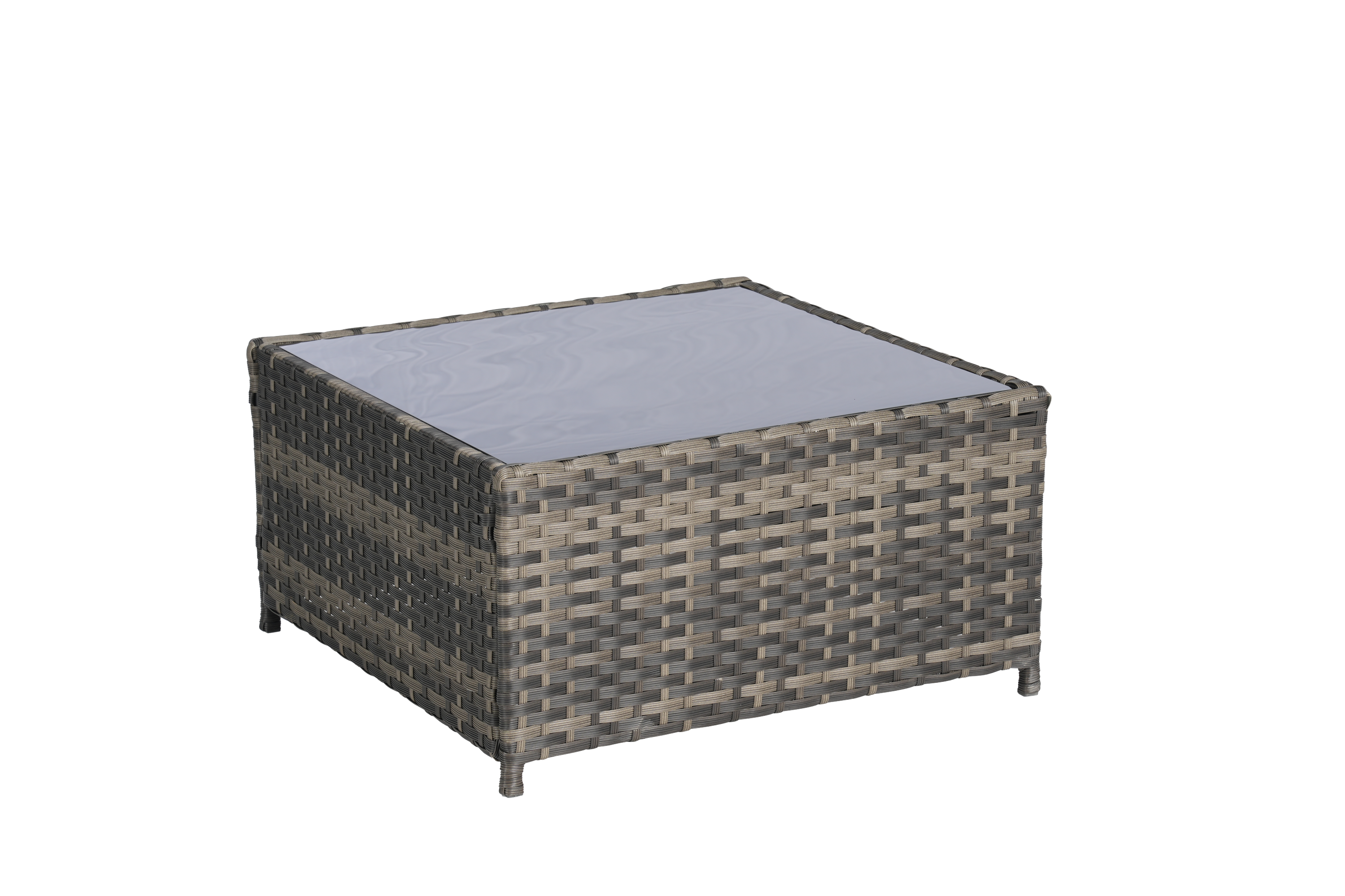 Outdoor Patio Set PE Rattan Metal Dark Gray 3 Piece Ottoman Table