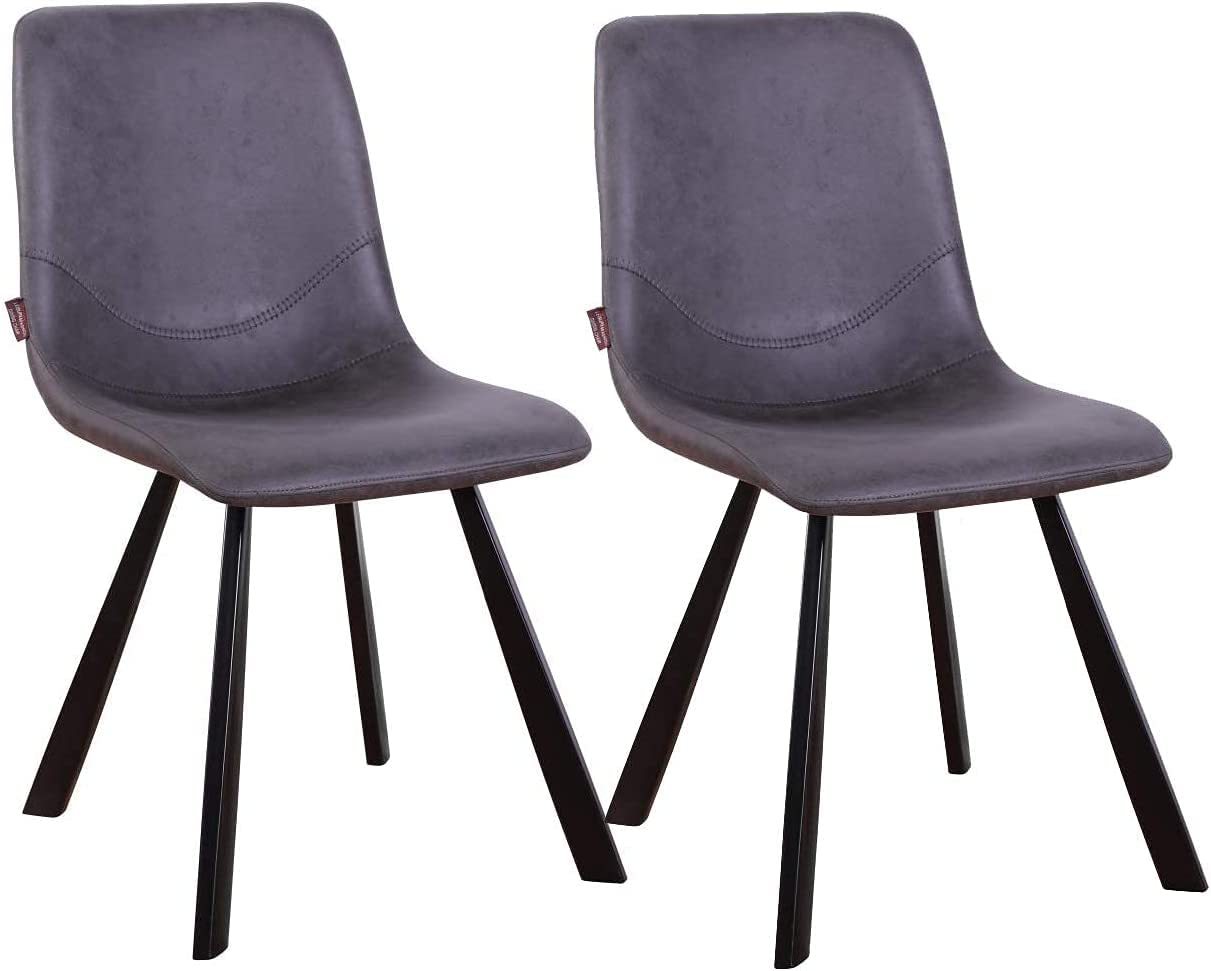 Dining Chair Mid-Century Modern Velvet Gray Metal Legs Set of 2