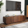 TV Stand Spiral Wave Walnut MDF Floating Base Fits 60 In TV 58.3 In