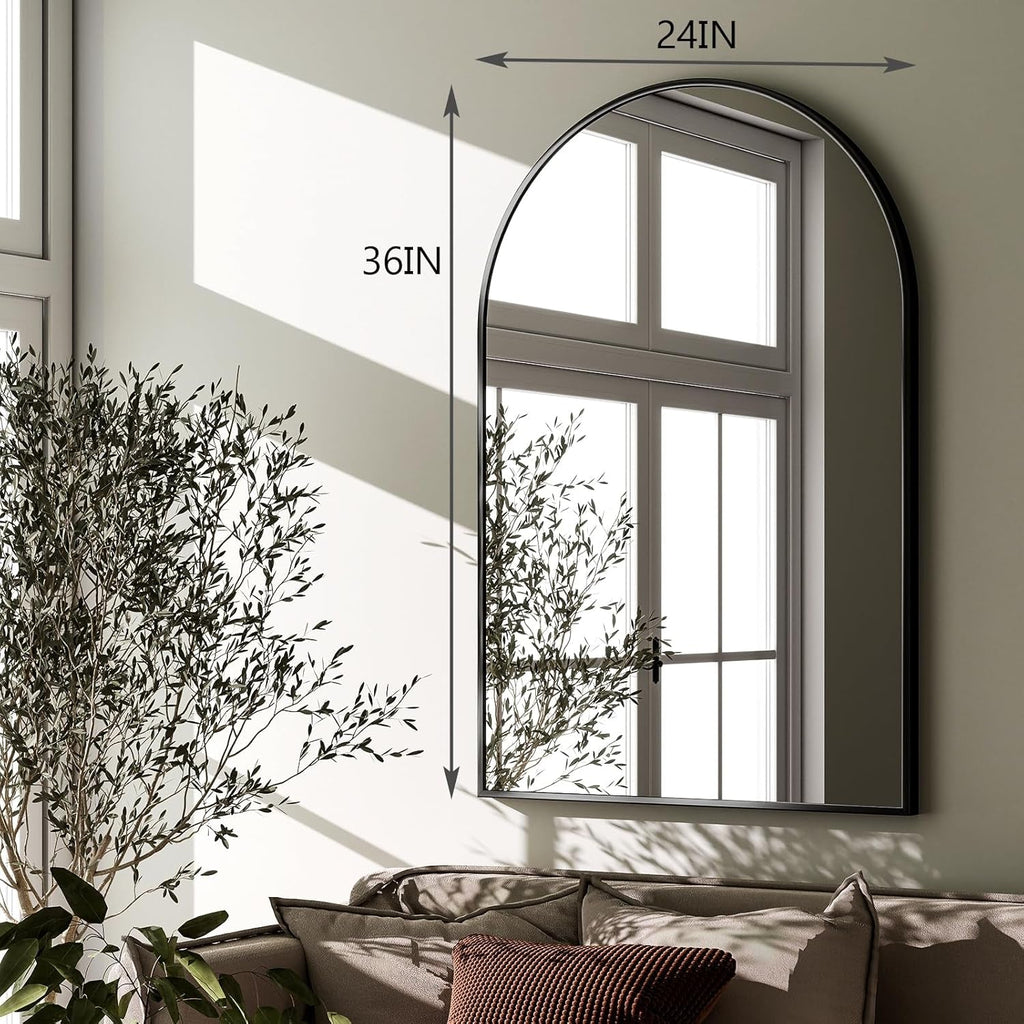Arched Wall Mirror Black Metal Frame 24 By 36 Inches