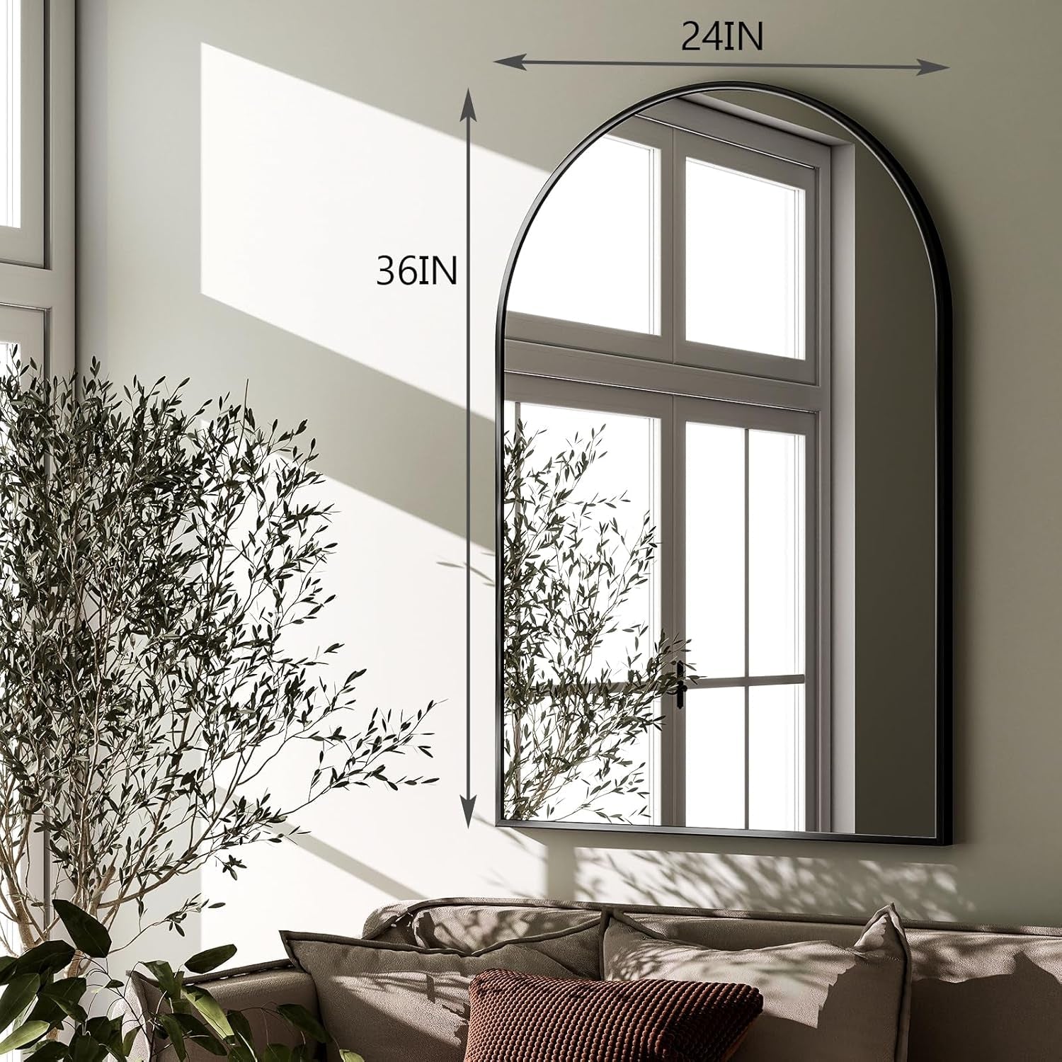 Arched Wall Mirror Black Metal Frame 24 By 36 Inches