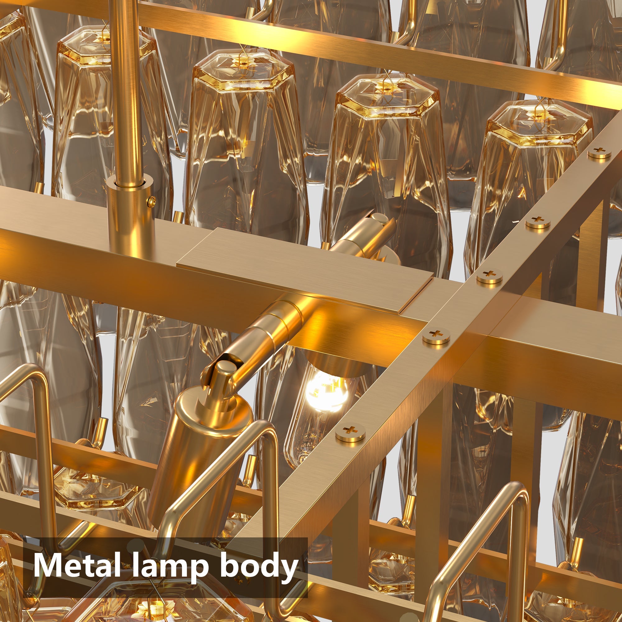 Chandelier Rectangle Gold 12-Light Smoke Glass Modern Living Room 54 In