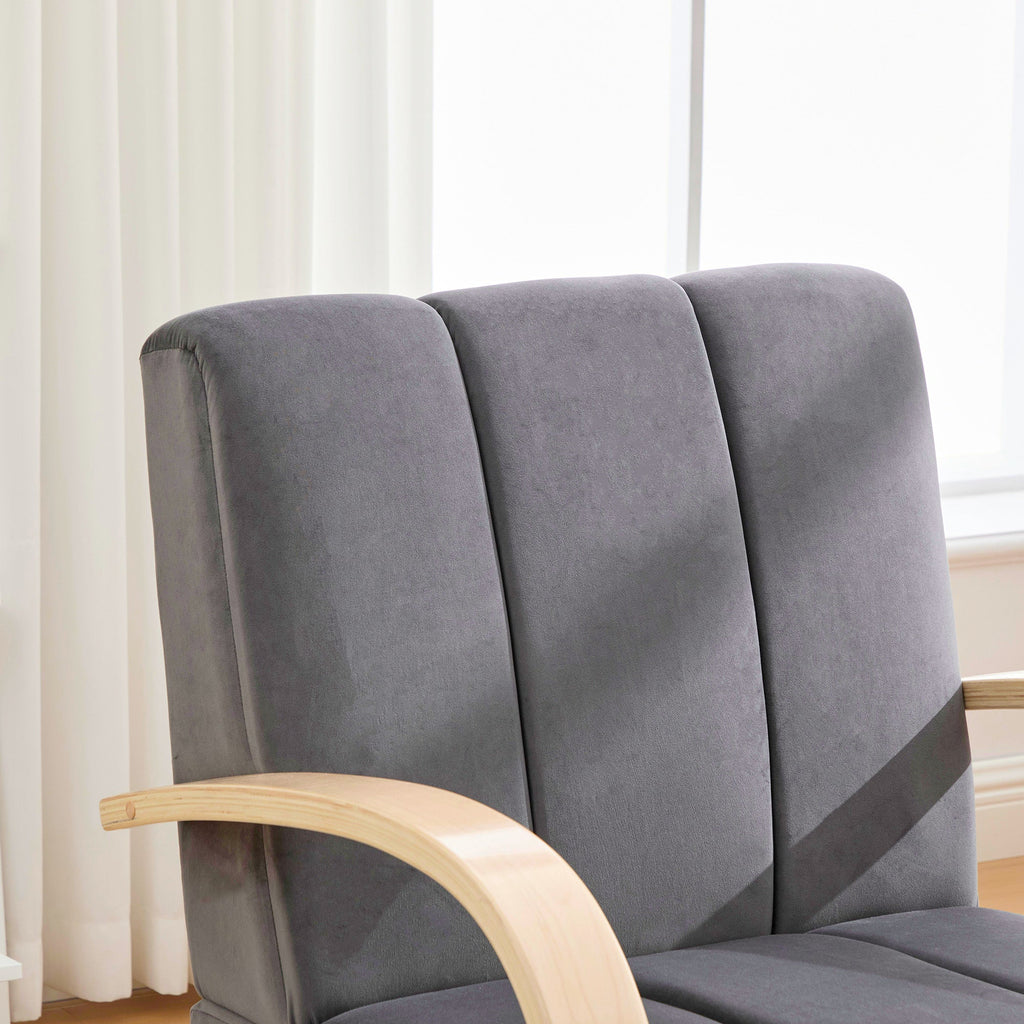 Swivel Accent Chair 360 Degree Velvet Charcoal Channel Tufted Wood Armrests