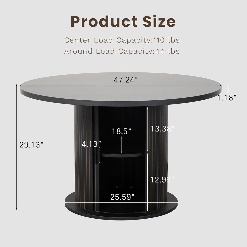 Round Dining Table Featuring Concealed Storage Black
