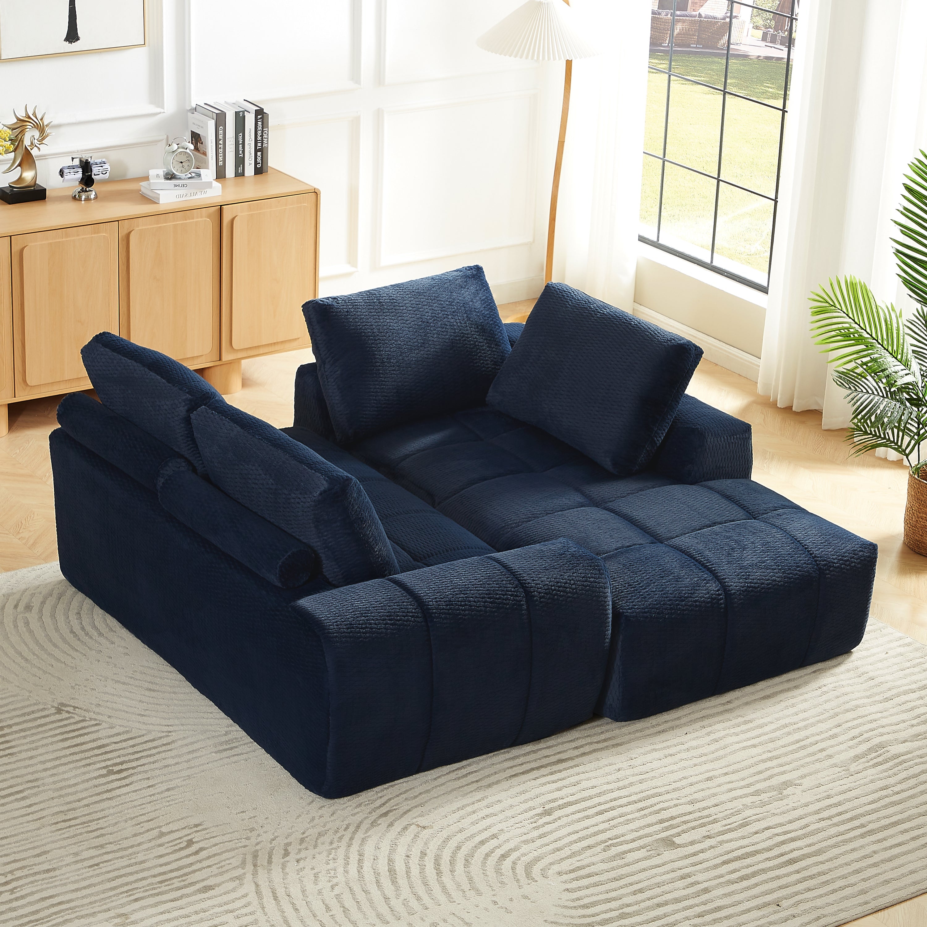 Sectional Sofa l Shape Faux Fur Oversized Sleeper