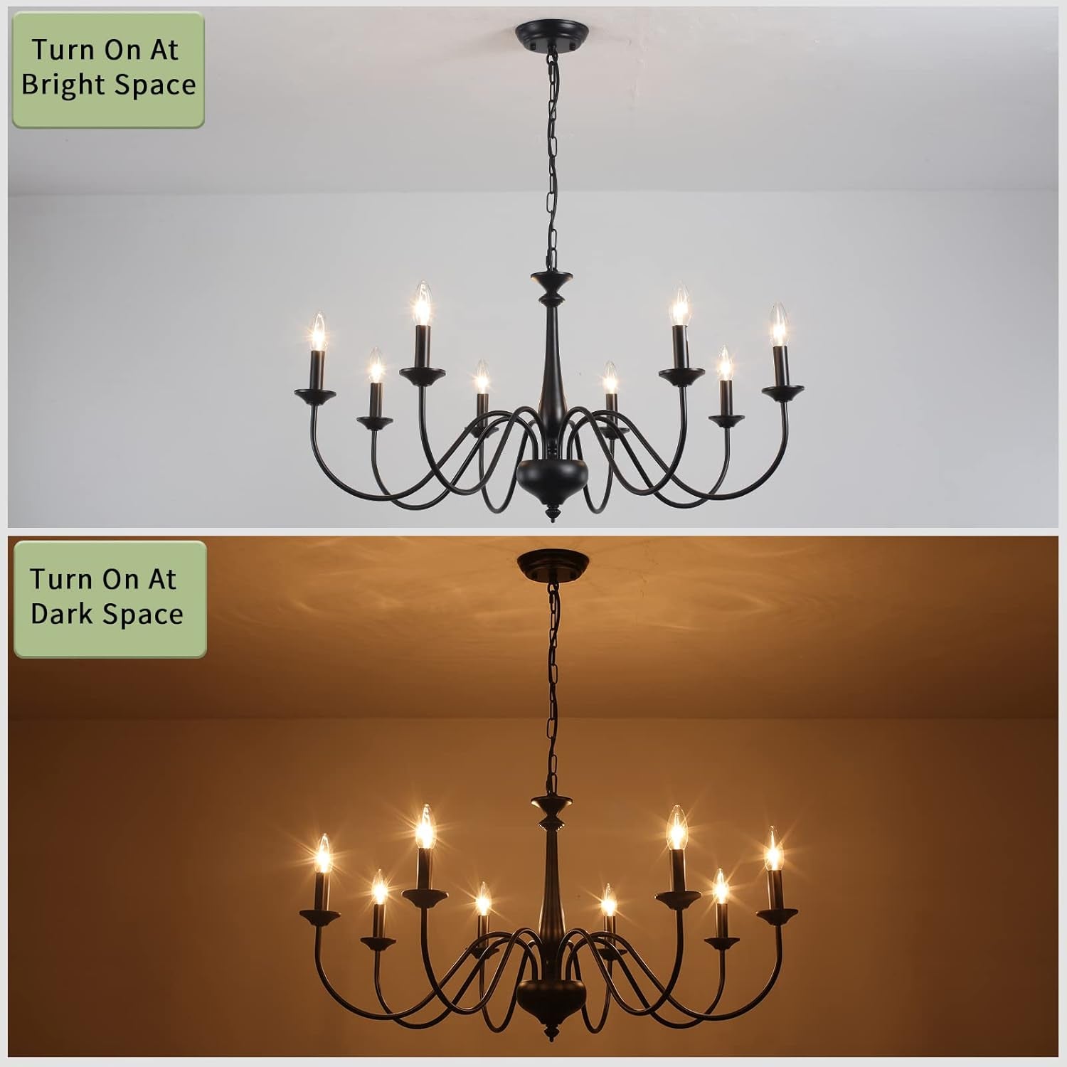 Eight Light Black Farmhouse Chandelier for Dining Room