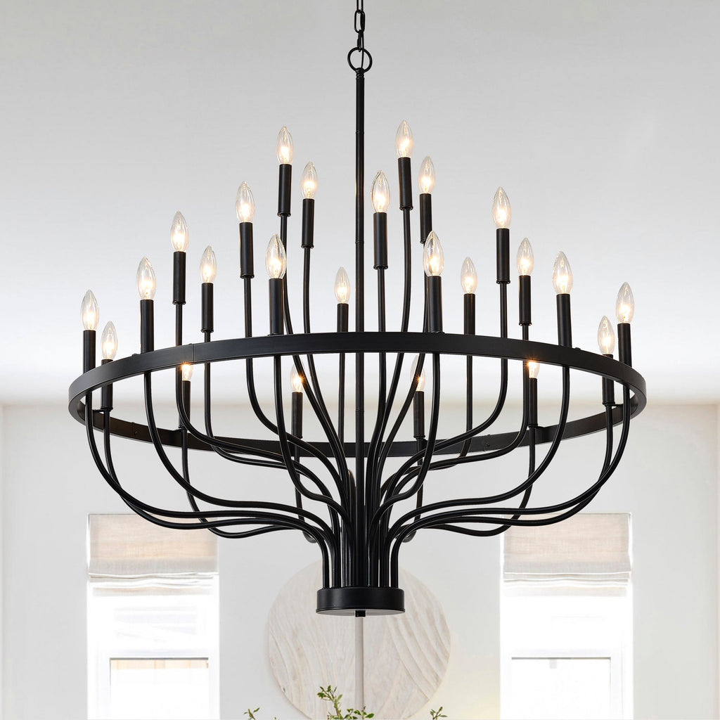 Chandelier 36-Light Black Industrial Iron Candle Farmhouse Pendant