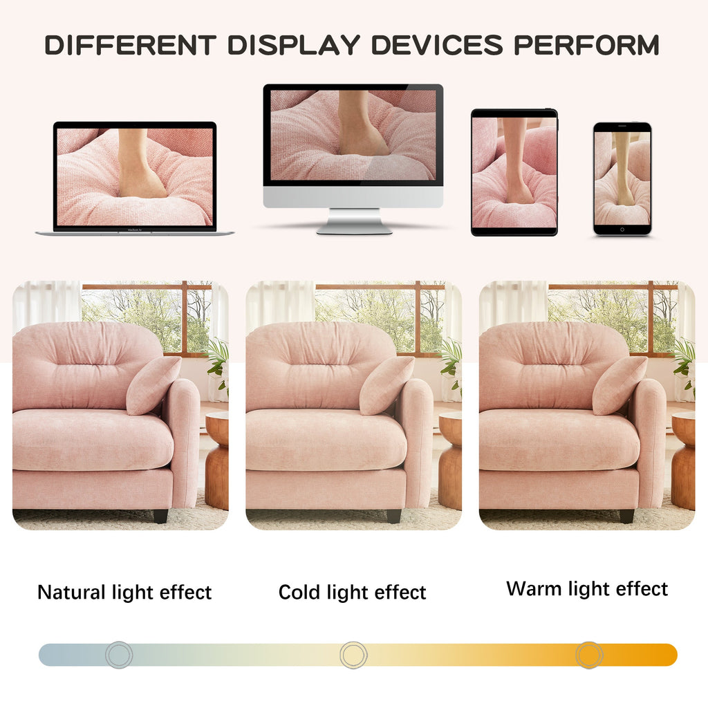 Sectional Sofa Modular Chenille Pink 3-Seat Tufted Pleated Cloud Style