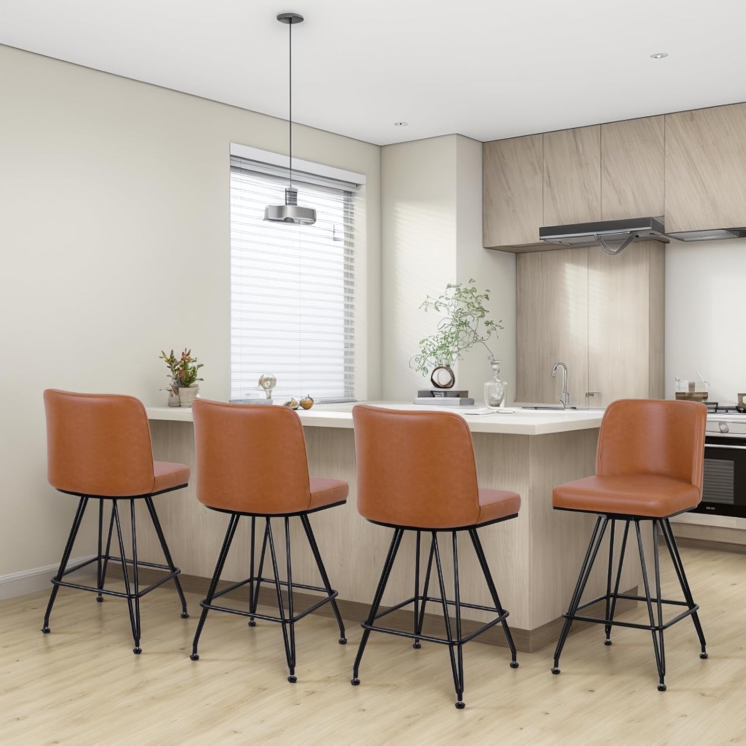 Industrial Swivel Bar Stools Set of Four 26 Inch