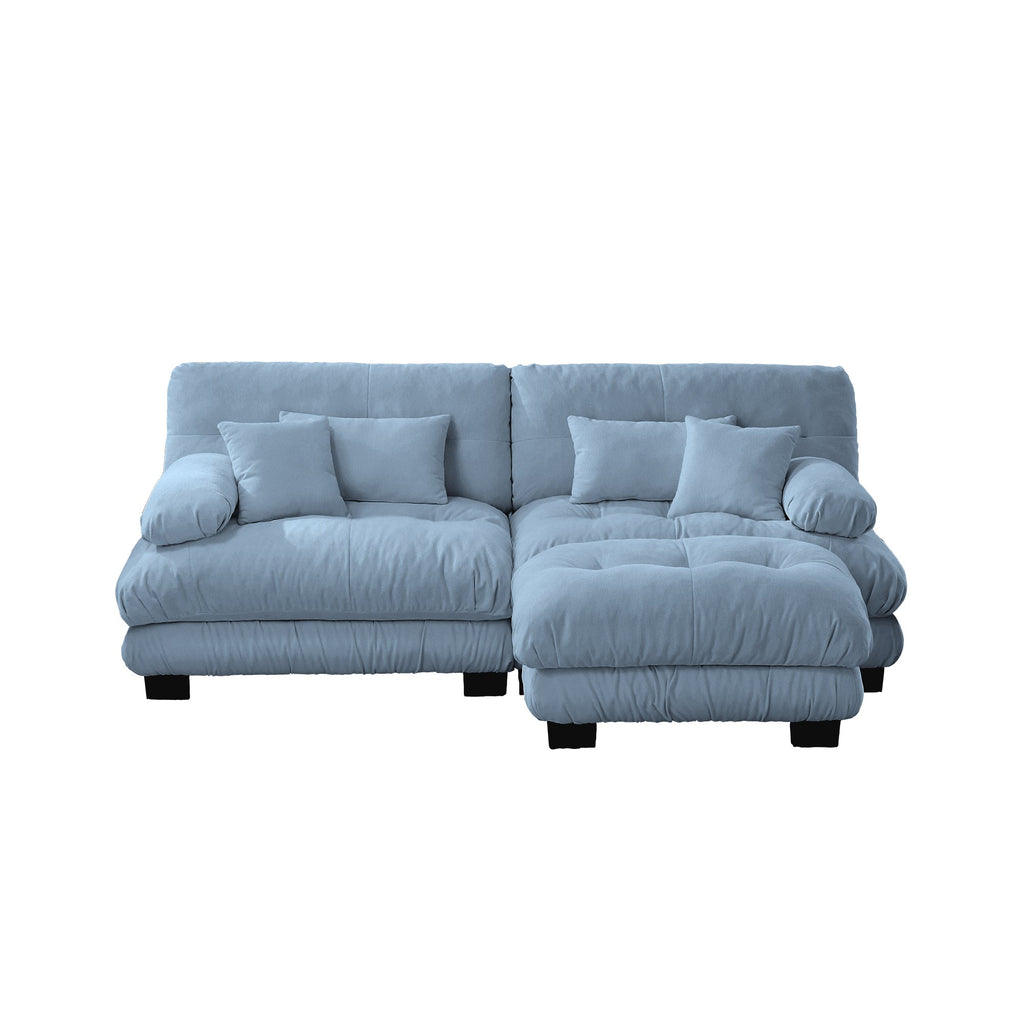 Sectional Sofa Cloud Chenille Blue 2 Seat Convertible Ottoman
