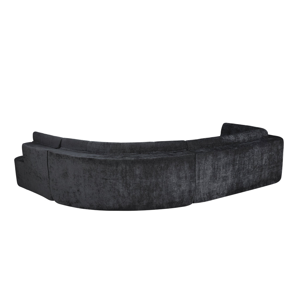 Sectional Sofa Curved L-Shape Chenille Gray 4 Seat 119 In Tufted