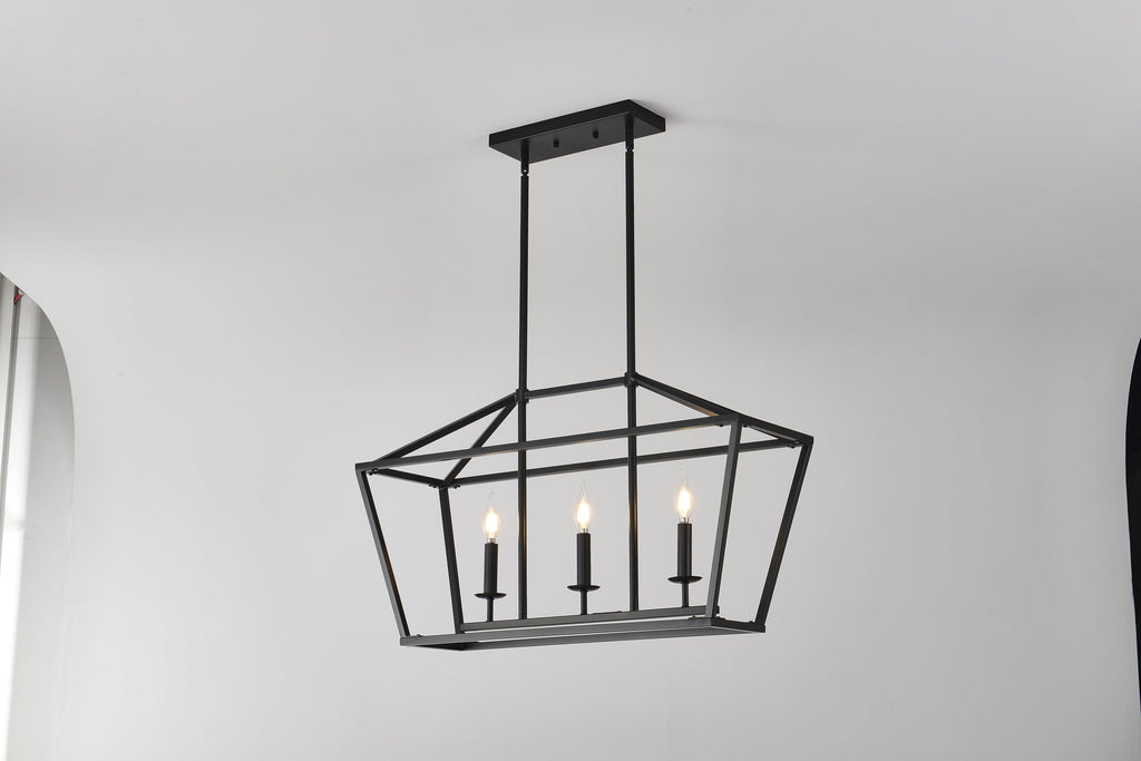 Chandelier Industrial Linear 3-Light Matte Black Metal Pendant Kitchen