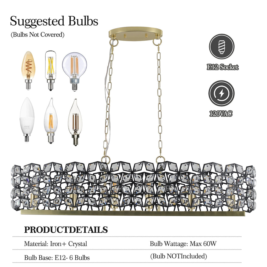 Chandelier Crystal Black Gold Geometric Modern Pendant 39 In
