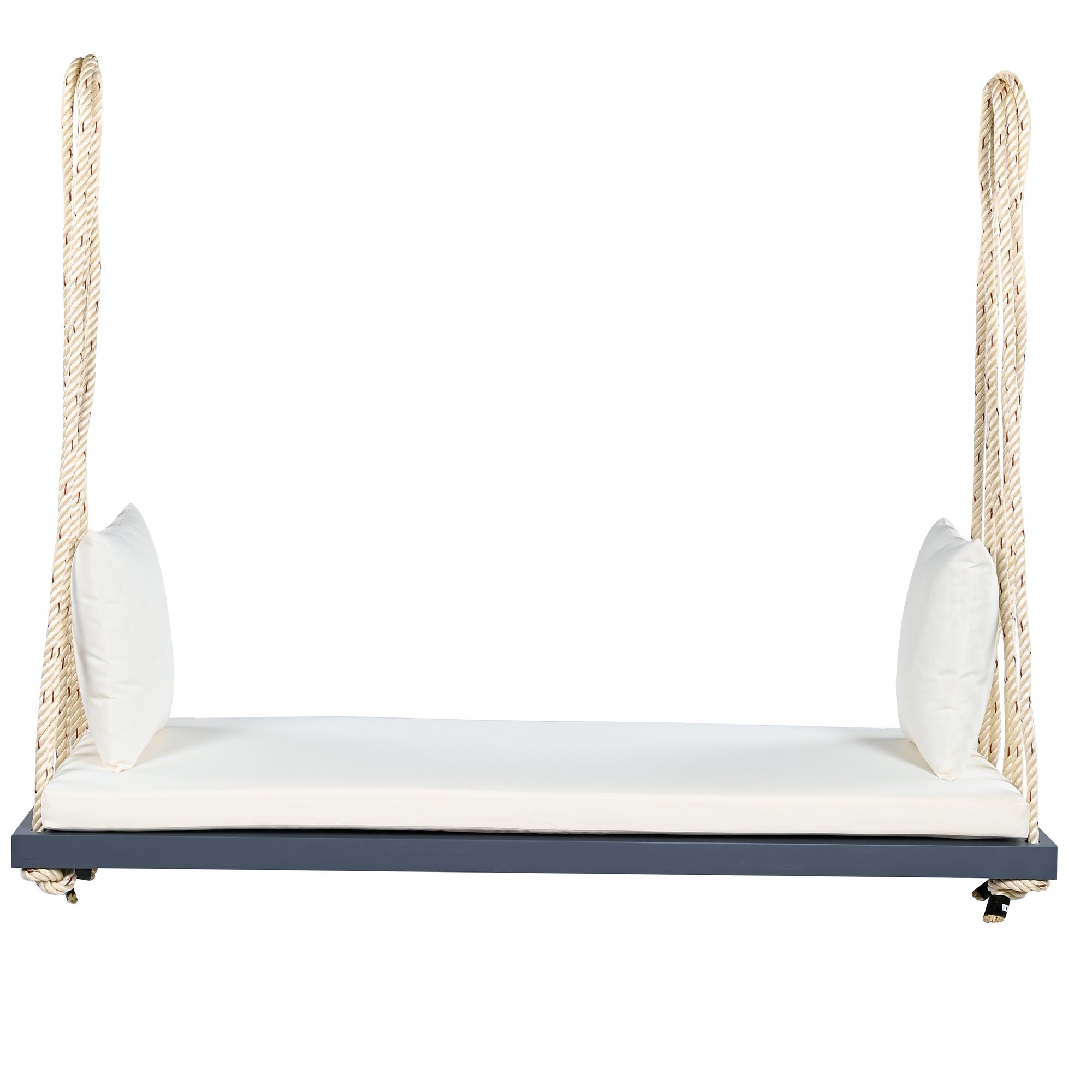 Outdoor Hanging Swing Chair Acacia Wood Gray Cushion Pillows 63x23.6 In 400 LB