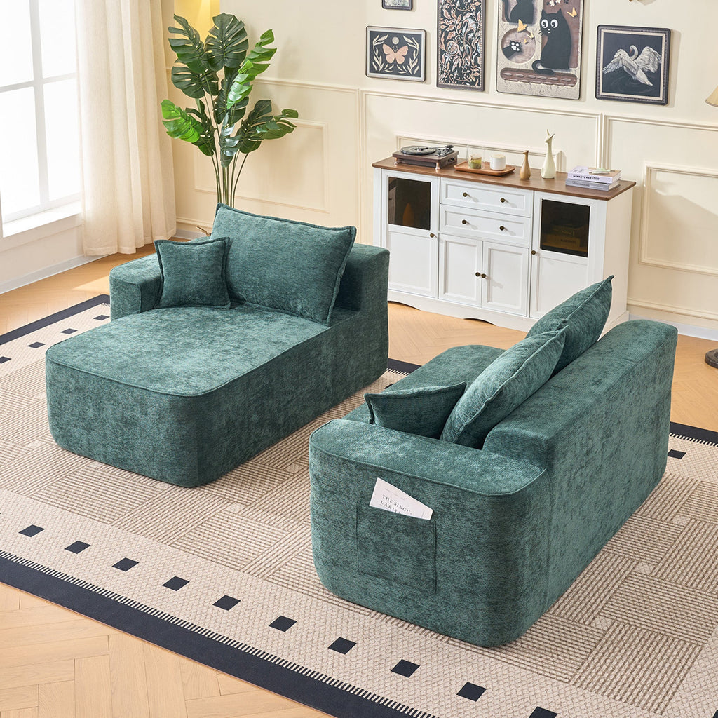 Modern Green Chenille L Shaped Sectional Sofa with Chaise