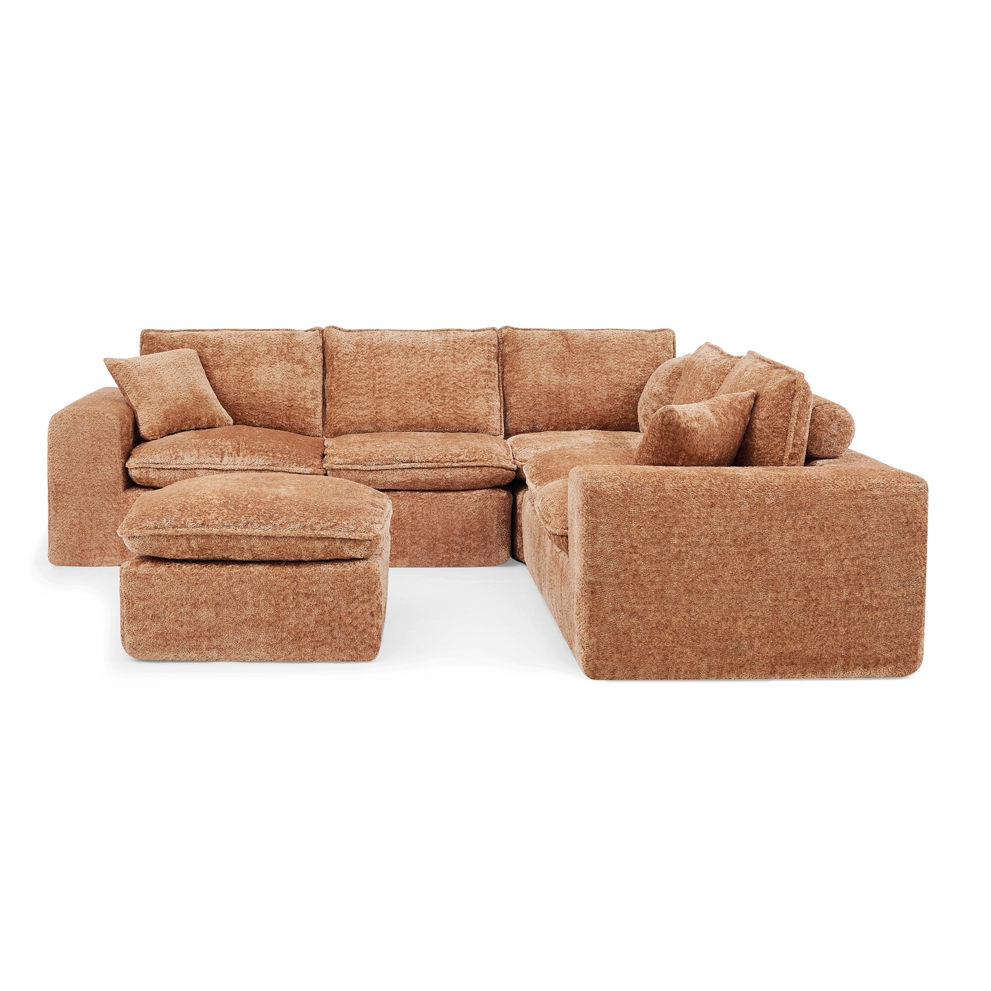 Sectional Sofa Modular Boucle Orange 6 Seat Ottoman 107 In No Assembly