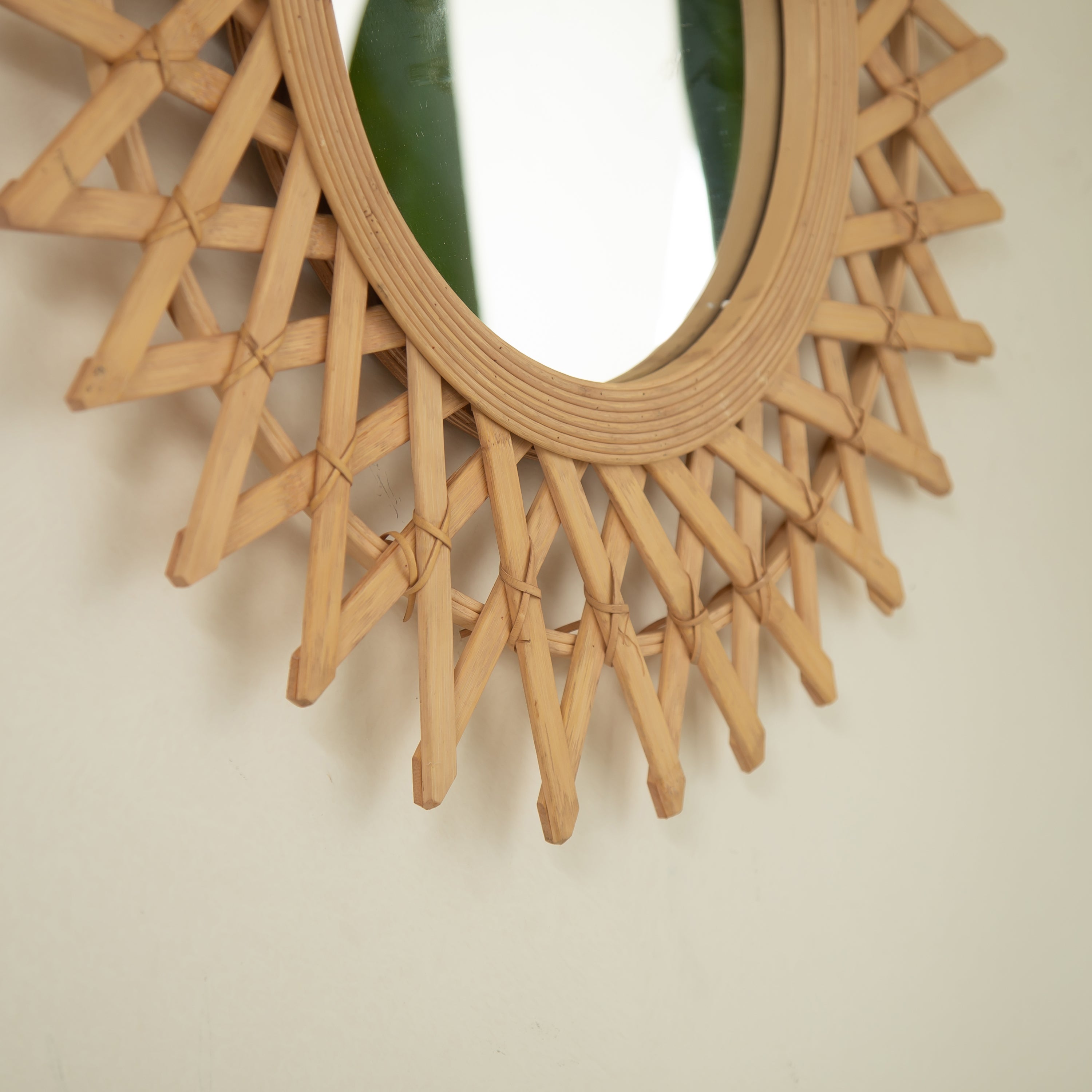 Wall Mounted Circle Mirror Boho Bamboo Natural 24x24 Inch Bedroom