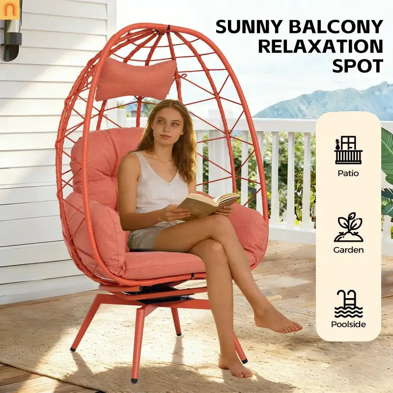 Chair Egg Style Swivel Rattan Outdoor Lounge with Removable Cushions