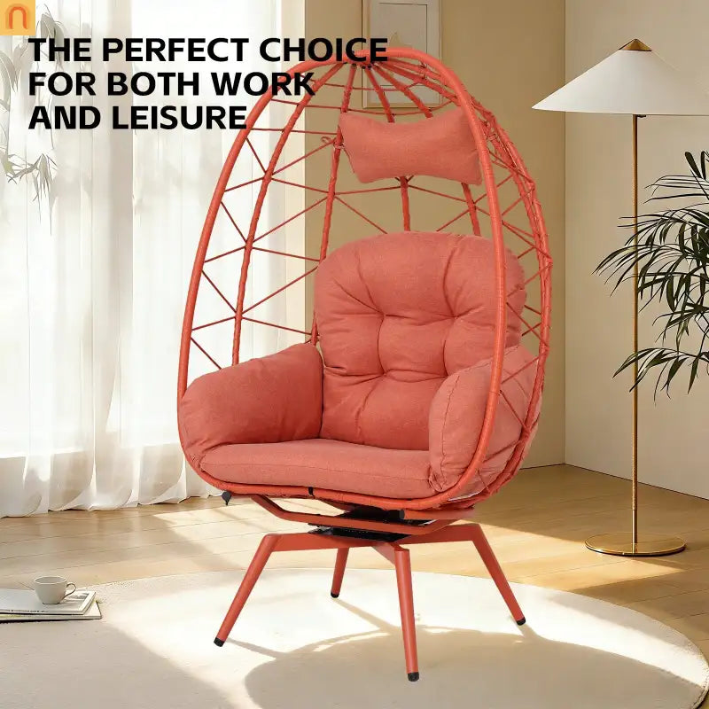 Chair Egg Style Swivel Rattan Outdoor Lounge with Removable Cushions