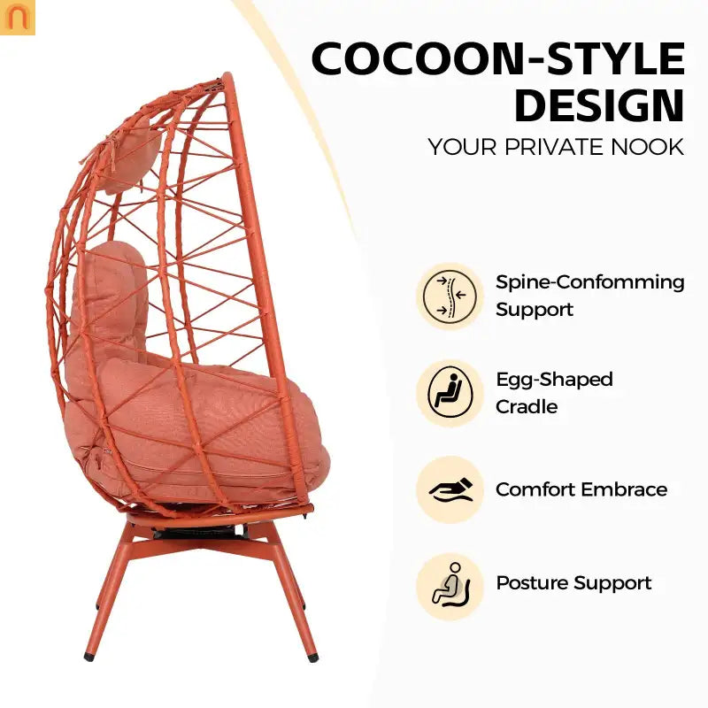 Chair Egg Style Swivel Rattan Outdoor Lounge with Removable Cushions