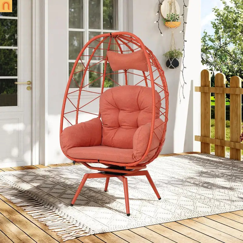 Chair Egg Style Swivel Rattan Outdoor Lounge with Removable Cushions