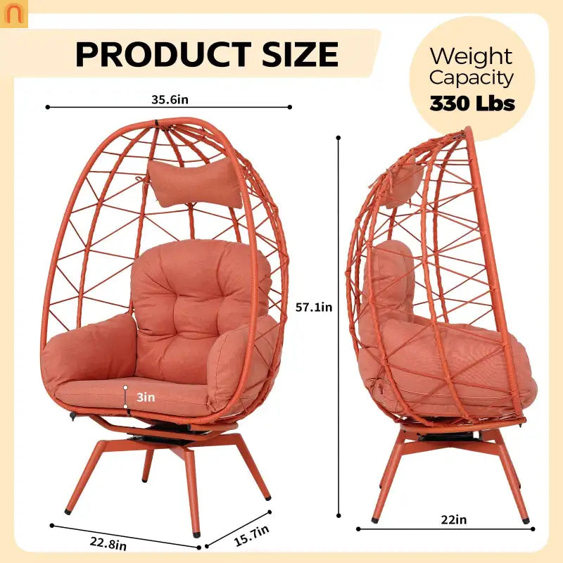 Chair Egg Style Swivel Rattan Outdoor Lounge with Removable Cushions
