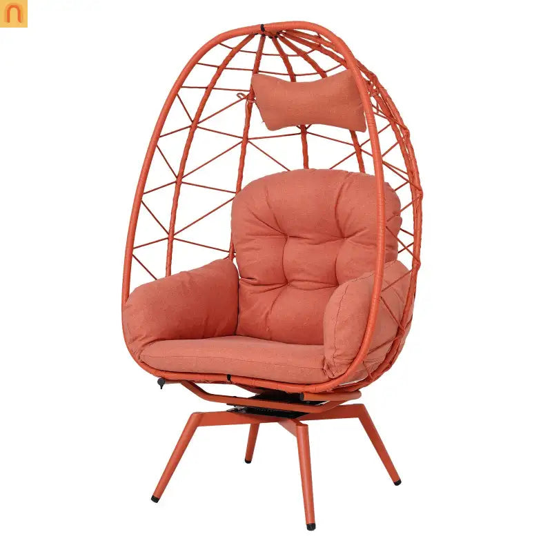 Chair Egg Style Swivel Rattan Outdoor Lounge with Removable Cushions