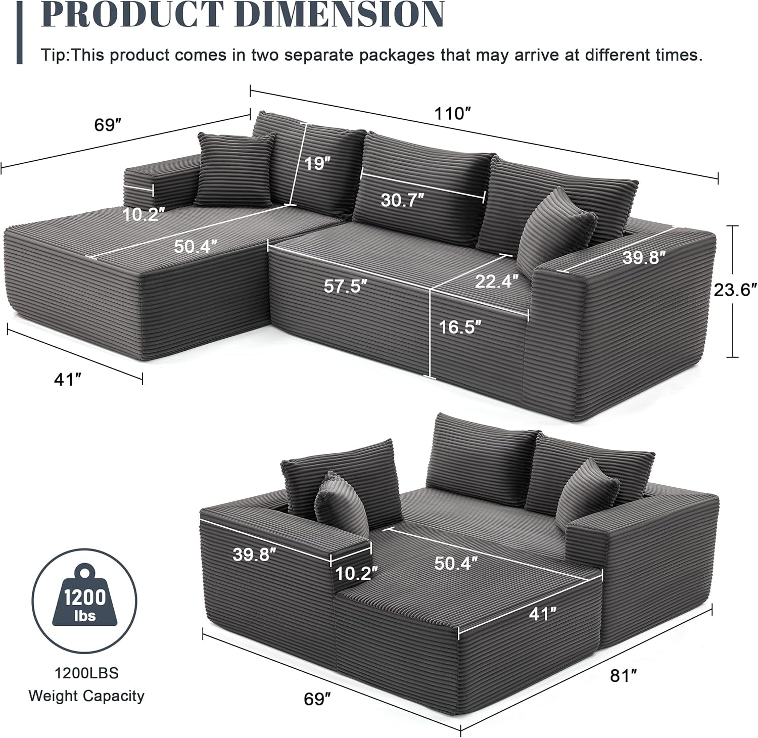 Cloud Sectional Couch Modular Sofa with Deep Seat