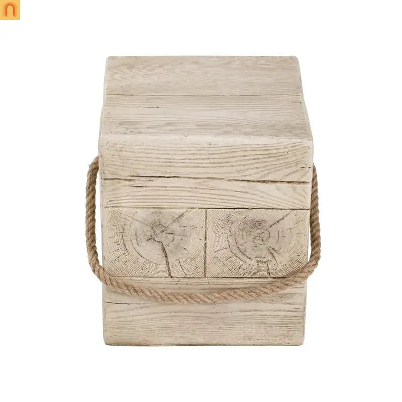 Coffee Table Retro Square Outdoor Wood Grain Mgo End Table with Braided Cord