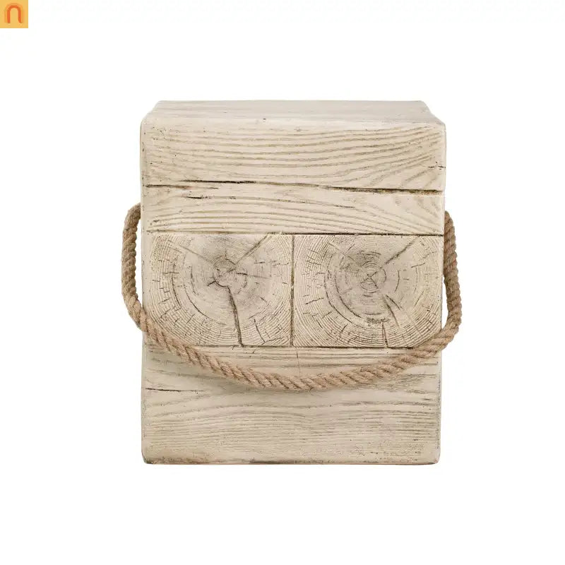 Coffee Table Retro Square Outdoor Wood Grain Mgo End Table with Braided Cord