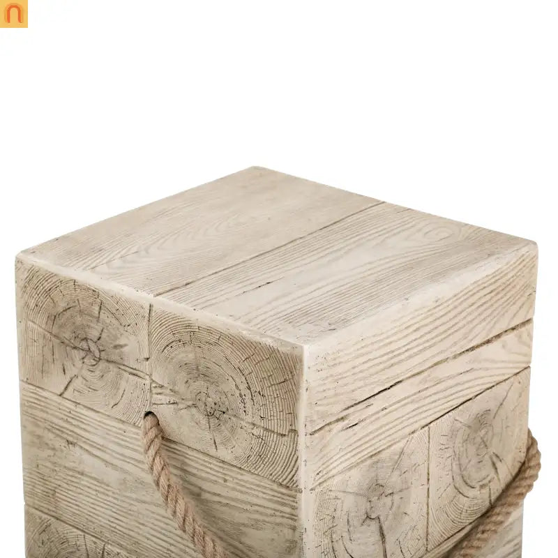 Coffee Table Retro Square Outdoor Wood Grain Mgo End Table with Braided Cord